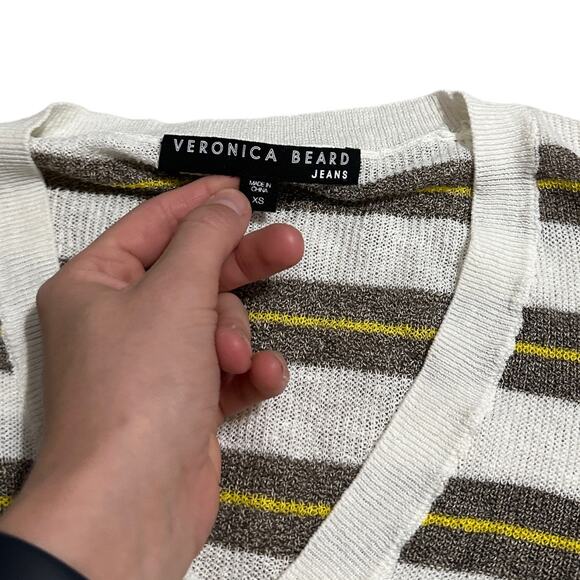 Veronica Beard Jeans Arthur Tie Hem Striped Linen Blend Sweater - Picture 4 of 8